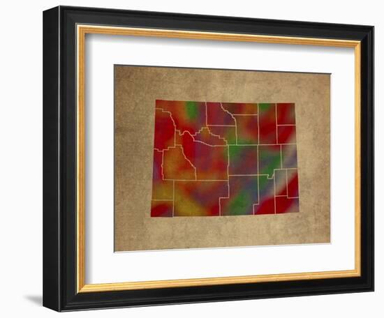 WY Colorful Counties-Red Atlas Designs-Framed Giclee Print