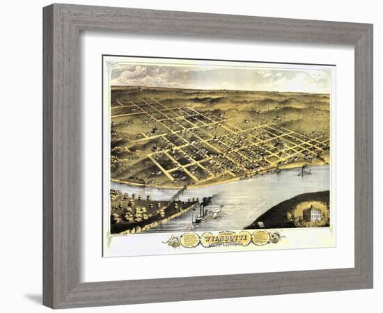 Wyandotte County, Kansas - Panoramic Map-Lantern Press-Framed Art Print