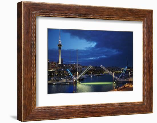 Wynyard Crossing Bridge, and Skytower, Auckland Waterfront, North Island, New Zealand-David Wall-Framed Photographic Print
