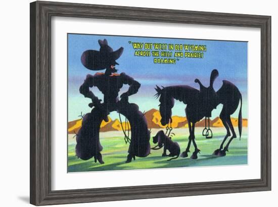 Wyoming - Cowboy with Horse and Dog across Hills and Prairies-Lantern Press-Framed Art Print