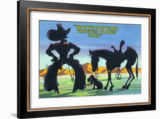 Wyoming - Cowboy with Horse and Dog across Hills and Prairies-Lantern Press-Framed Art Print