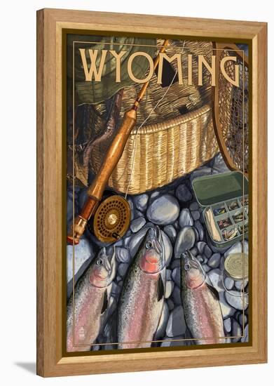 Wyoming - Fishing Still Life-Lantern Press-Framed Stretched Canvas