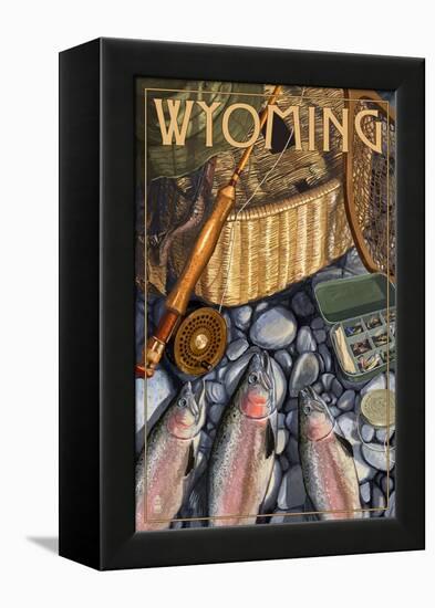 Wyoming - Fishing Still Life-Lantern Press-Framed Stretched Canvas