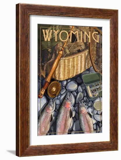 Wyoming - Fishing Still Life-Lantern Press-Framed Art Print