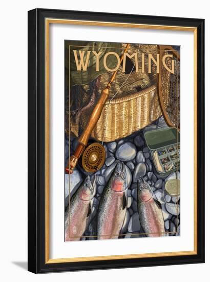 Wyoming - Fishing Still Life-Lantern Press-Framed Art Print