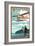 Wyoming - Float Plane and Fisherman-Lantern Press-Framed Art Print