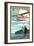 Wyoming - Float Plane and Fisherman-Lantern Press-Framed Art Print