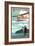 Wyoming - Float Plane and Fisherman-Lantern Press-Framed Art Print