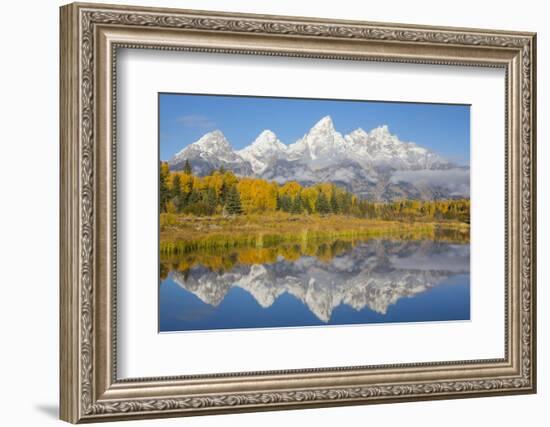 Wyoming, Grand Teton NP. Fresh snowfall covers the Grand Teton Mountains on an autumn morning-Elizabeth Boehm-Framed Photographic Print