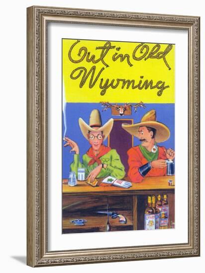 Wyoming - Out in Old Wyoming; Cowboys at a Bar-Lantern Press-Framed Art Print