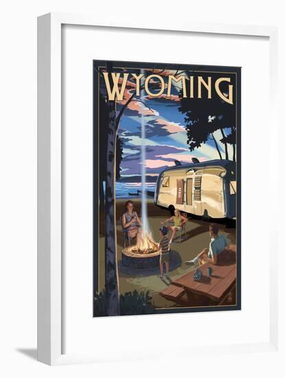 Wyoming - Retro Camper and Lake-Lantern Press-Framed Art Print