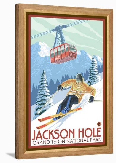 Wyoming Skier and Tram, Jackson Hole-Lantern Press-Framed Stretched Canvas