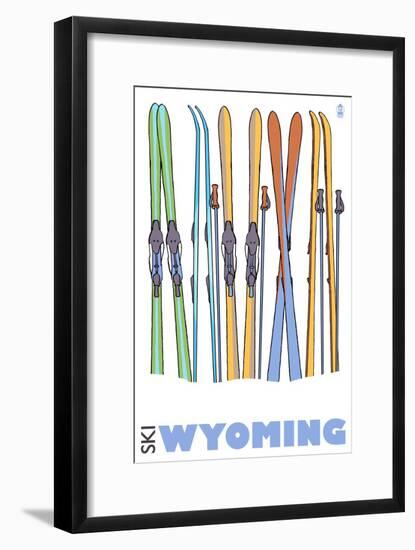 Wyoming, Skis in the Snow-Lantern Press-Framed Art Print