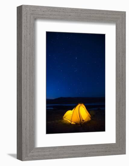 Wyoming, Sublette County. Soda Lake, a tent is lit up at Soda Lake.-Elizabeth Boehm-Framed Photographic Print