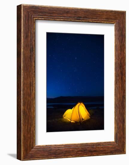 Wyoming, Sublette County. Soda Lake, a tent is lit up at Soda Lake.-Elizabeth Boehm-Framed Photographic Print