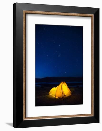 Wyoming, Sublette County. Soda Lake, a tent is lit up at Soda Lake.-Elizabeth Boehm-Framed Photographic Print