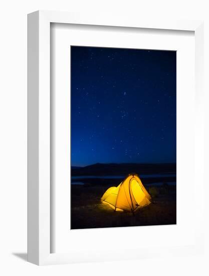Wyoming, Sublette County. Soda Lake, a tent is lit up at Soda Lake.-Elizabeth Boehm-Framed Photographic Print