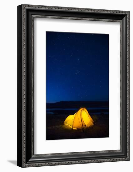 Wyoming, Sublette County. Soda Lake, a tent is lit up at Soda Lake.-Elizabeth Boehm-Framed Photographic Print