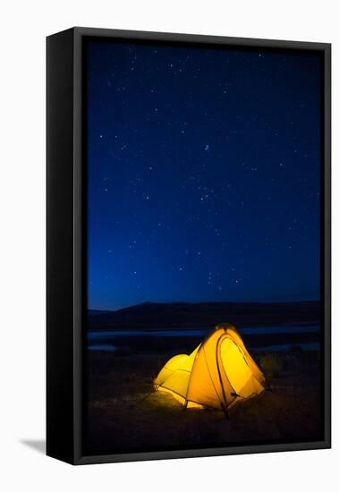 Wyoming, Sublette County. Soda Lake, a tent is lit up at Soda Lake.-Elizabeth Boehm-Framed Premier Image Canvas