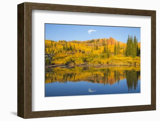 Wyoming, Sublette County. The Red Cliffs in the Wyoming Range mountains is reflected-Elizabeth Boehm-Framed Photographic Print