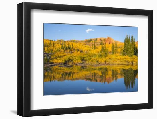 Wyoming, Sublette County. The Red Cliffs in the Wyoming Range mountains is reflected-Elizabeth Boehm-Framed Photographic Print