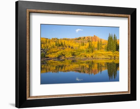 Wyoming, Sublette County. The Red Cliffs in the Wyoming Range mountains is reflected-Elizabeth Boehm-Framed Photographic Print