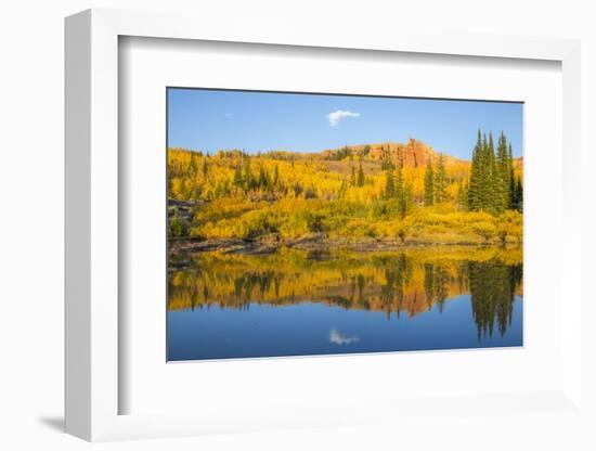 Wyoming, Sublette County. The Red Cliffs in the Wyoming Range mountains is reflected-Elizabeth Boehm-Framed Photographic Print