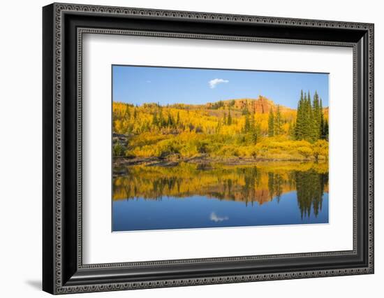 Wyoming, Sublette County. The Red Cliffs in the Wyoming Range mountains is reflected-Elizabeth Boehm-Framed Photographic Print