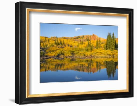 Wyoming, Sublette County. The Red Cliffs in the Wyoming Range mountains is reflected-Elizabeth Boehm-Framed Photographic Print