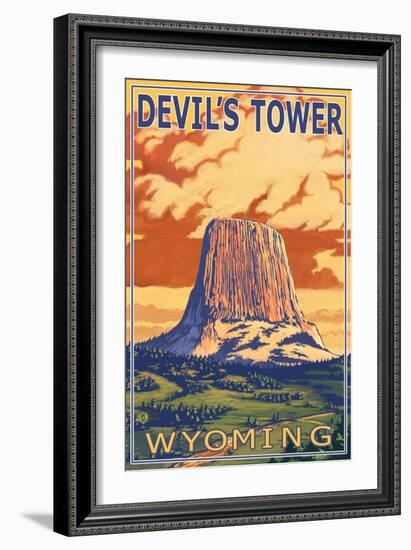 Wyoming, View of Devil's Tower-Lantern Press-Framed Art Print