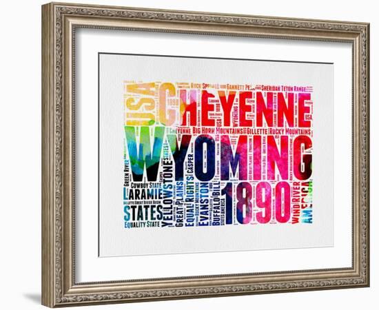 Wyoming Watercolor Word Cloud-NaxArt-Framed Art Print