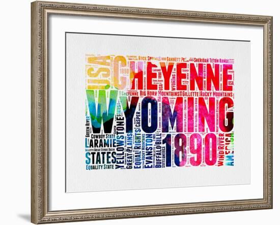 Wyoming Watercolor Word Cloud-NaxArt-Framed Art Print