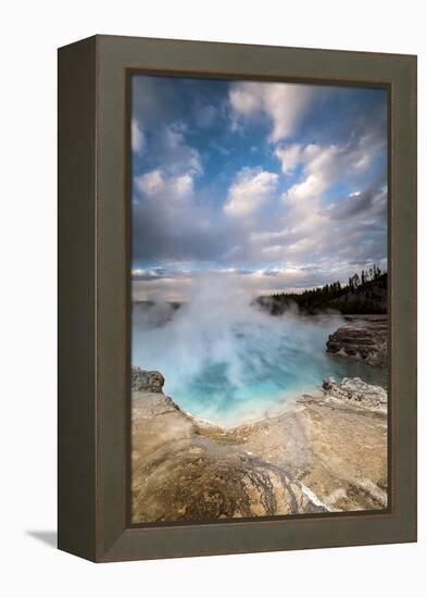 Wyoming, Yellowstone National Park. Clouds and Steam Converging at Excelsior Geyser-Judith Zimmerman-Framed Premier Image Canvas