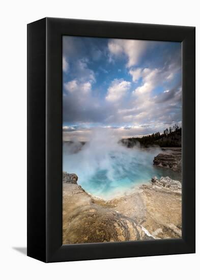 Wyoming, Yellowstone National Park. Clouds and Steam Converging at Excelsior Geyser-Judith Zimmerman-Framed Premier Image Canvas