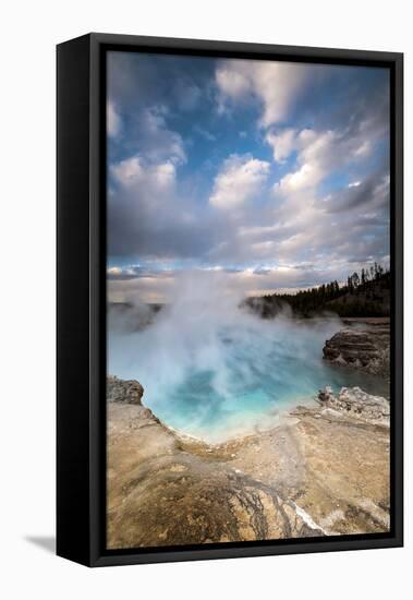 Wyoming, Yellowstone National Park. Clouds and Steam Converging at Excelsior Geyser-Judith Zimmerman-Framed Premier Image Canvas