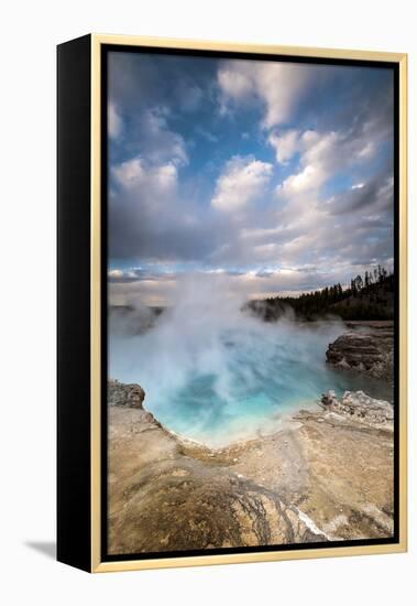 Wyoming, Yellowstone National Park. Clouds and Steam Converging at Excelsior Geyser-Judith Zimmerman-Framed Premier Image Canvas