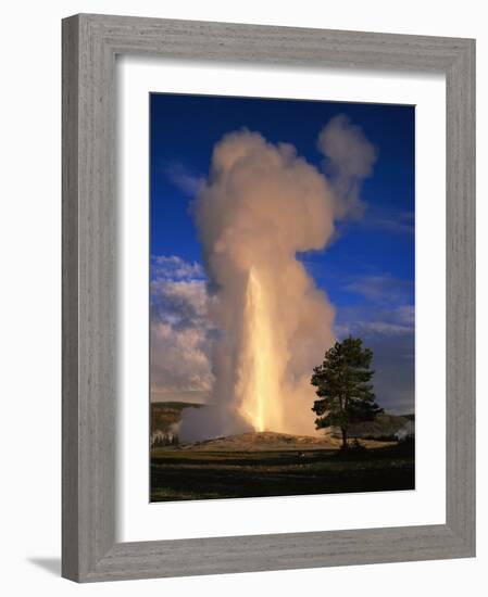 Wyoming, Yellowstone National Park, Old Faithful, Steam and Water Erupting from Thermal Pool-null-Framed Photographic Print