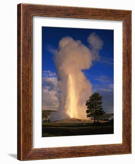 Wyoming, Yellowstone National Park, Old Faithful, Steam and Water Erupting from Thermal Pool-null-Framed Photographic Print