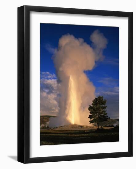 Wyoming, Yellowstone National Park, Old Faithful, Steam and Water Erupting from Thermal Pool-null-Framed Photographic Print