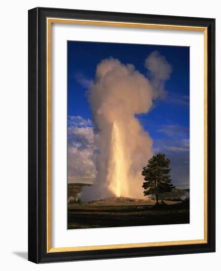 Wyoming, Yellowstone National Park, Old Faithful, Steam and Water Erupting from Thermal Pool-null-Framed Photographic Print