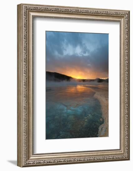 Wyoming, Yellowstone National Park. Sunset with Clouds and Steam over Grand Prismatic Spring-Judith Zimmerman-Framed Photographic Print