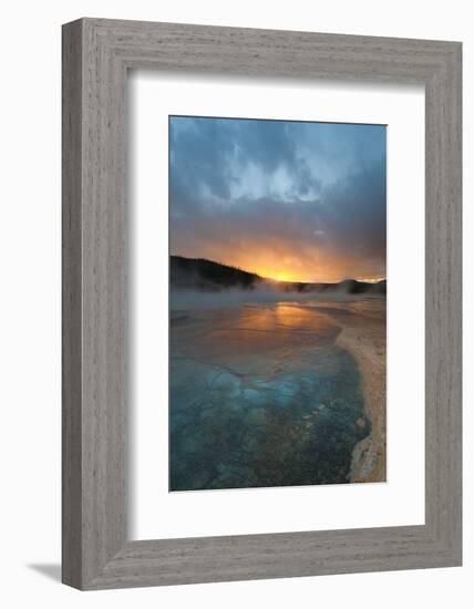 Wyoming, Yellowstone National Park. Sunset with Clouds and Steam over Grand Prismatic Spring-Judith Zimmerman-Framed Photographic Print