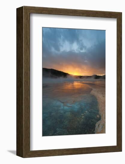 Wyoming, Yellowstone National Park. Sunset with Clouds and Steam over Grand Prismatic Spring-Judith Zimmerman-Framed Photographic Print