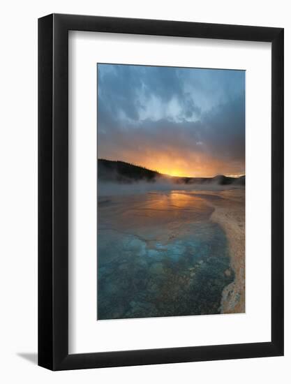 Wyoming, Yellowstone National Park. Sunset with Clouds and Steam over Grand Prismatic Spring-Judith Zimmerman-Framed Photographic Print