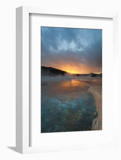 Wyoming, Yellowstone National Park. Sunset with Clouds and Steam over Grand Prismatic Spring-Judith Zimmerman-Framed Photographic Print