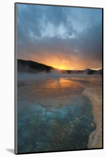 Wyoming, Yellowstone National Park. Sunset with Clouds and Steam over Grand Prismatic Spring-Judith Zimmerman-Mounted Photographic Print