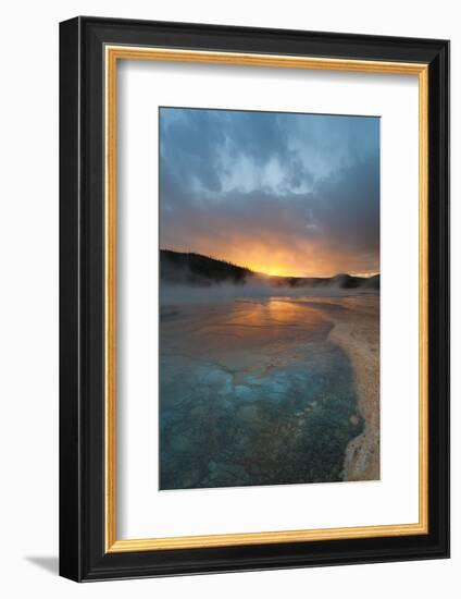 Wyoming, Yellowstone National Park. Sunset with Clouds and Steam over Grand Prismatic Spring-Judith Zimmerman-Framed Photographic Print