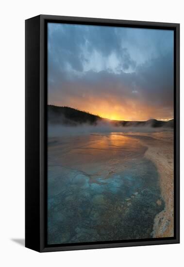 Wyoming, Yellowstone National Park. Sunset with Clouds and Steam over Grand Prismatic Spring-Judith Zimmerman-Framed Premier Image Canvas