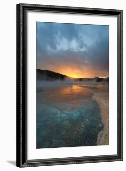 Wyoming, Yellowstone National Park. Sunset with Clouds and Steam over Grand Prismatic Spring-Judith Zimmerman-Framed Photographic Print