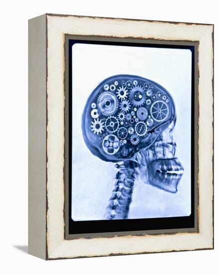 X-ray of skull with gears-Thom Lang-Framed Premier Image Canvas